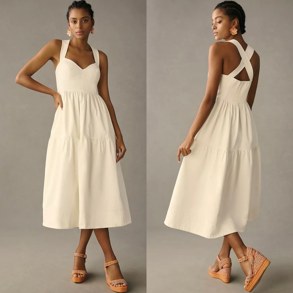NWT Anthropologie Forever That Girl Denim Sweetheart Tiered Midi Dress